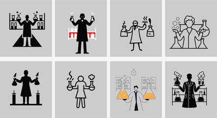 Silhouette of Scientist Holding Beakers in Laboratory