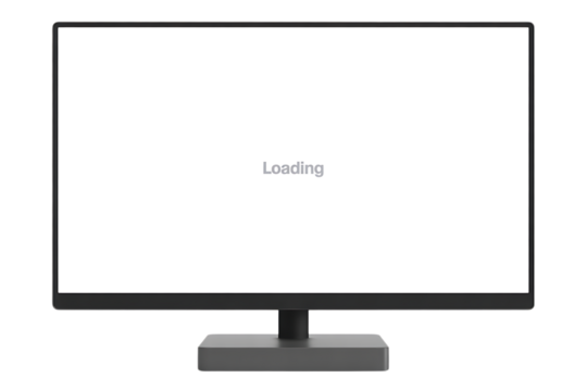 Black computer monitor displaying loading isolated on transparent background - Powered by Adobe