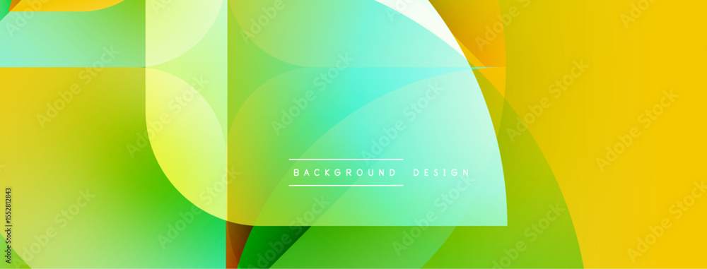 Poster abstract vibrant design features overlapping geometric shapes. gradients blend yellow, green, turquo