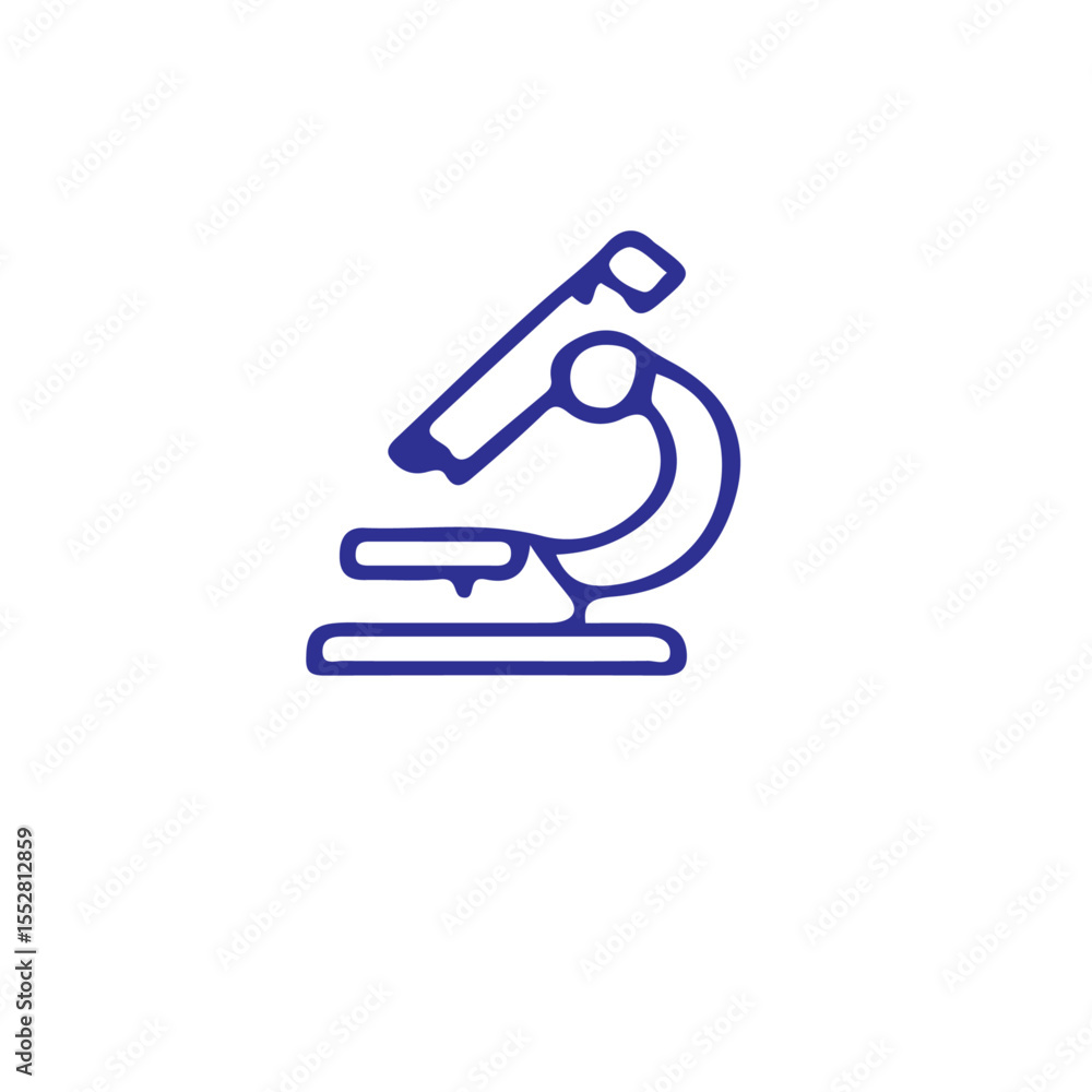 Poster a simple blue line drawing of a microscope on a plain white background view