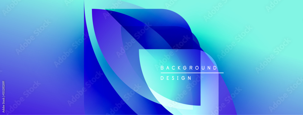 Poster Abstract blue design. Gradient shapes overlap creating modern visual effect. Text reads background design. Bright, dynamic composition.
