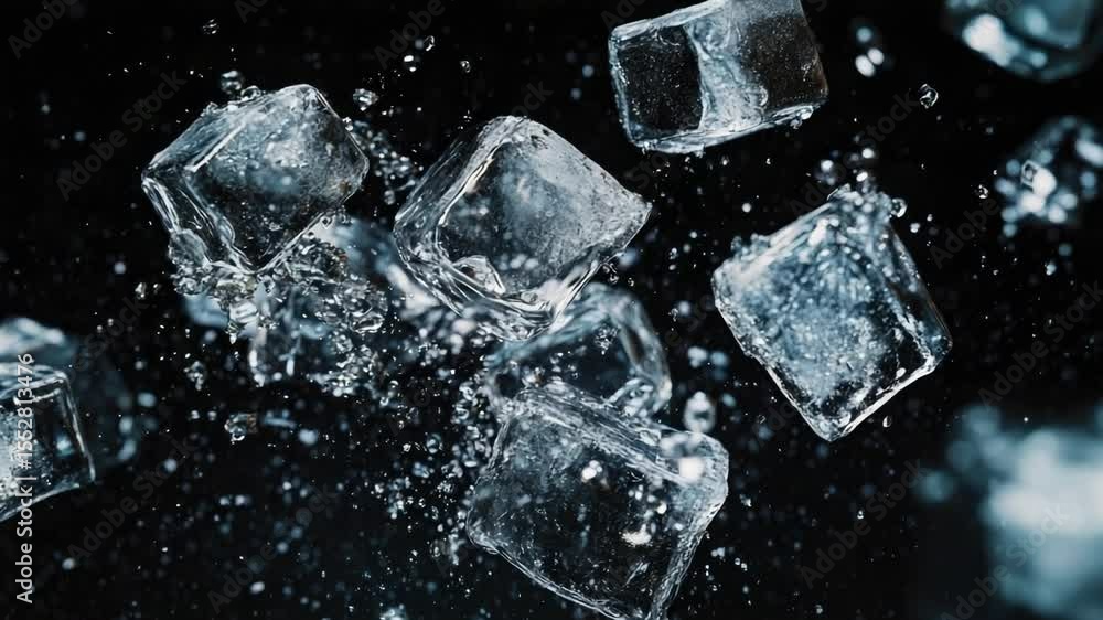 Poster frozen ice cubes floating on the surface of still water