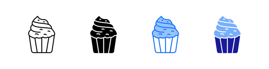 Cupcake Multiple Style Icon Set Vector 