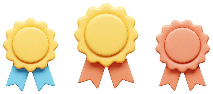 3D Cute Cartoon Prize with Ribbon Icon Set