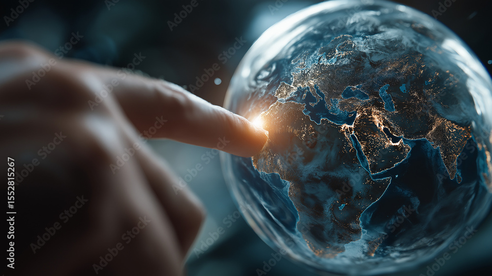 Poster touching earth: a captivating image that explores the concept of global connection and digital innov