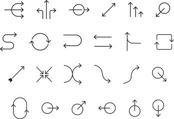 Different arrow icon set. Simple style. Outline drawing. Vector illustration.