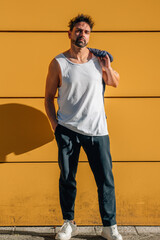 man on the street in summer, vertical