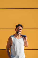 man on the street in summer, vertical