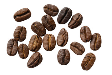 Close up of coffee beans roasted. Fresh dark brown coffee beans or many roasted coffee beans. Roasted coffee beans pile. Png transparency 
