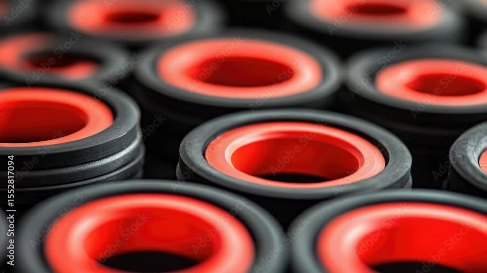 Poster A detailed shot of multiple black and red rings, great for highlighting small details or adding texture to designs