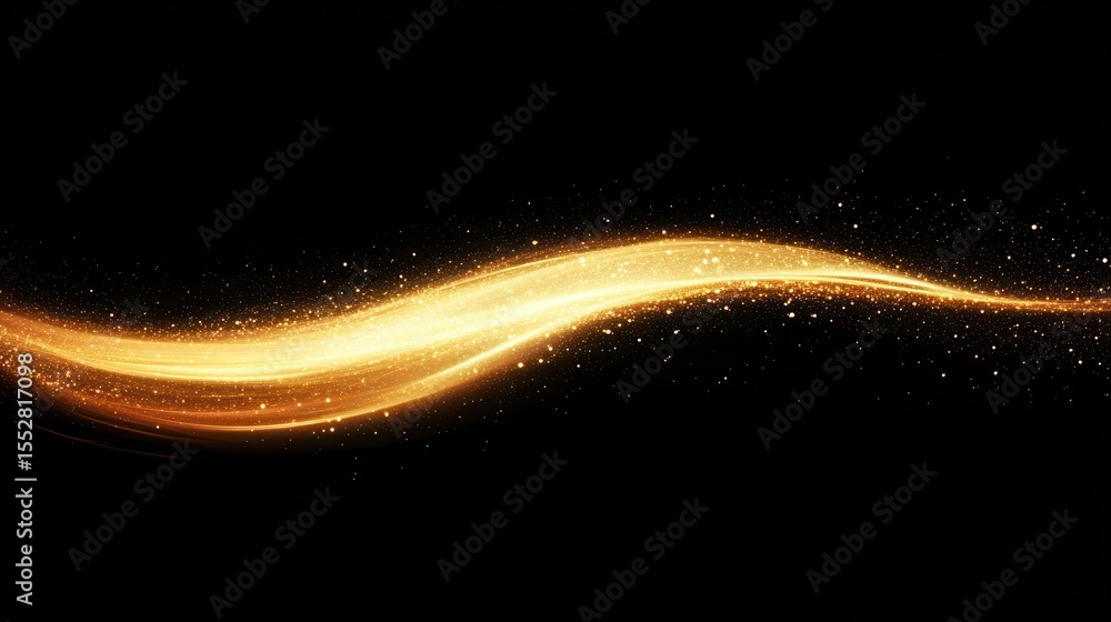 Aufkleber golden light trail with sparkling particles floats on a black backdrop. use it to add magic to your 