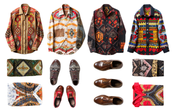 Ethnic Shirt and Shoe Set on the Transparent Background