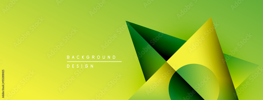 Poster Abstract geometric shapes overlap, creating dynamic yellow, green gradients. Minimalist design suggests modern background texture.