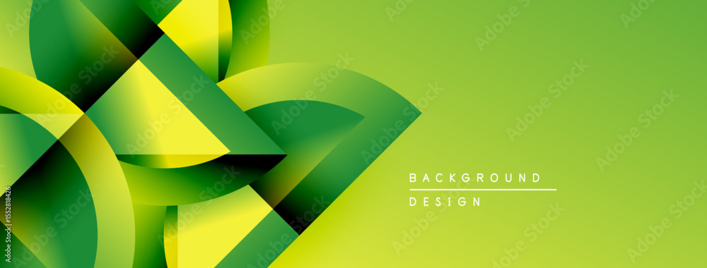 Poster Abstract green design features flowing shapes, gradients. Modern background suitable for banners, presentations. Bright, dynamic composition.