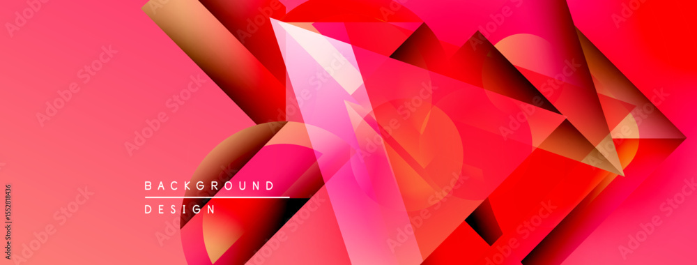 Poster Abstract geometric design. Red, pink hues dominate composition. Overlapping shapes create dynamic visual texture. Modern, vibrant background.