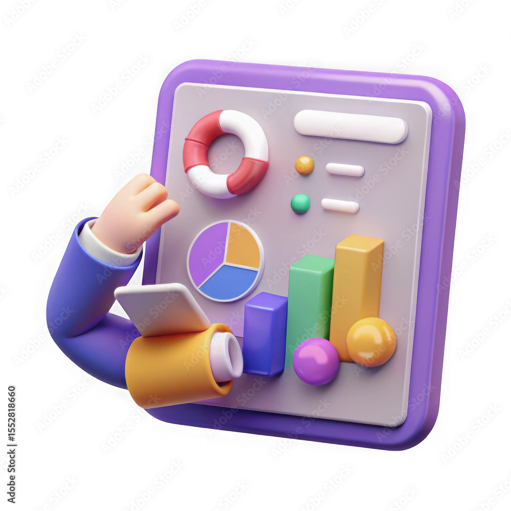 Aufkleber hand holding tablet with analytics data chart isolated on white background, isolated on transparent 