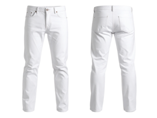 Pair of white jeans front and back view, suitable for fashion or clothing designs, online shopping sites, or social media posts.