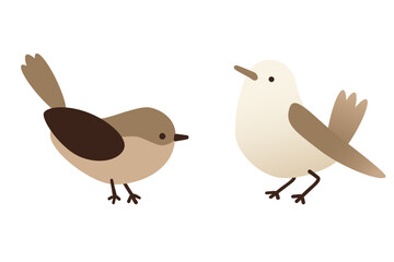 A charming set of minimalistic small birds in soft brown and cream tones. Delicate silhouettes and neutral palette make it ideal for nature-inspired designs, stationery, or home decor. Vector