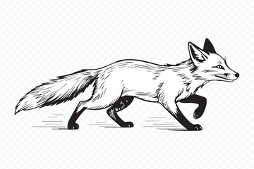 intricate hand-drawn fox in motion sketch in monochrome style, ideal for editorial, branding, and educational use vector