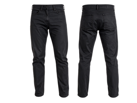 Black mens jeans front and back views. Ideal for fashion websites, online clothing stores, and apparel catalogs. Showcase both front and back views of black mens jeans.