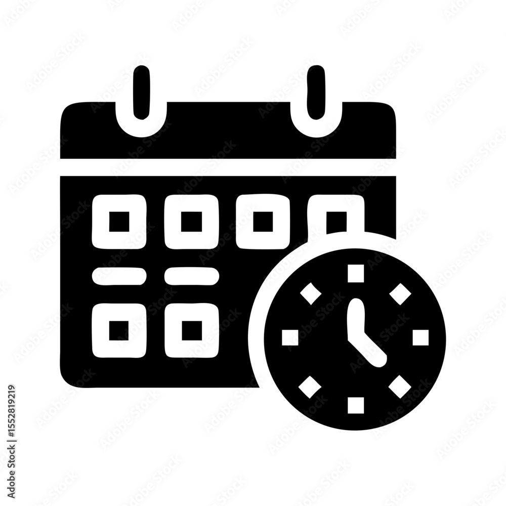 Aufkleber calendar icon with clock showing time isolated on white background