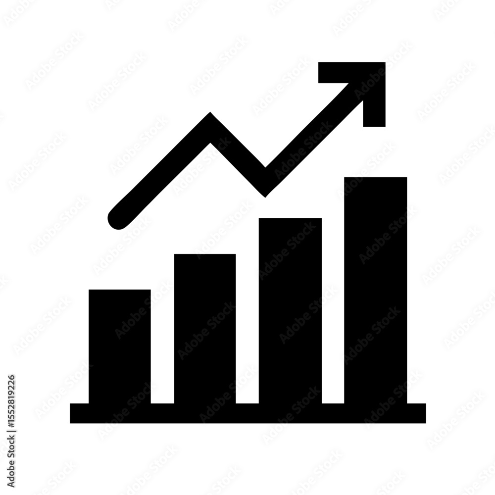 Poster business graph chart with upward arrow isolated on white background