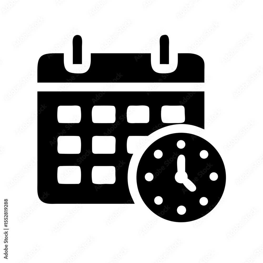 Poster a calendar and clock icon representing time management isolated on white background