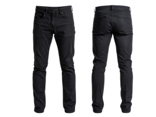 Black jeans displayed front and back, perfect for fashion blogs, clothing websites, and social media posts showcasing trendy denim styles.