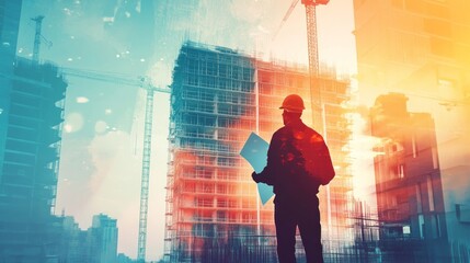 Architect Silhouetted Against a Vibrant Construction Site