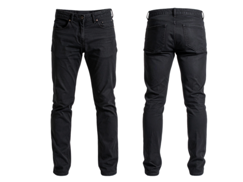 Black jeans displayed front and back, perfect for fashion blogs, clothing websites, and social media posts showcasing trendy denim styles.