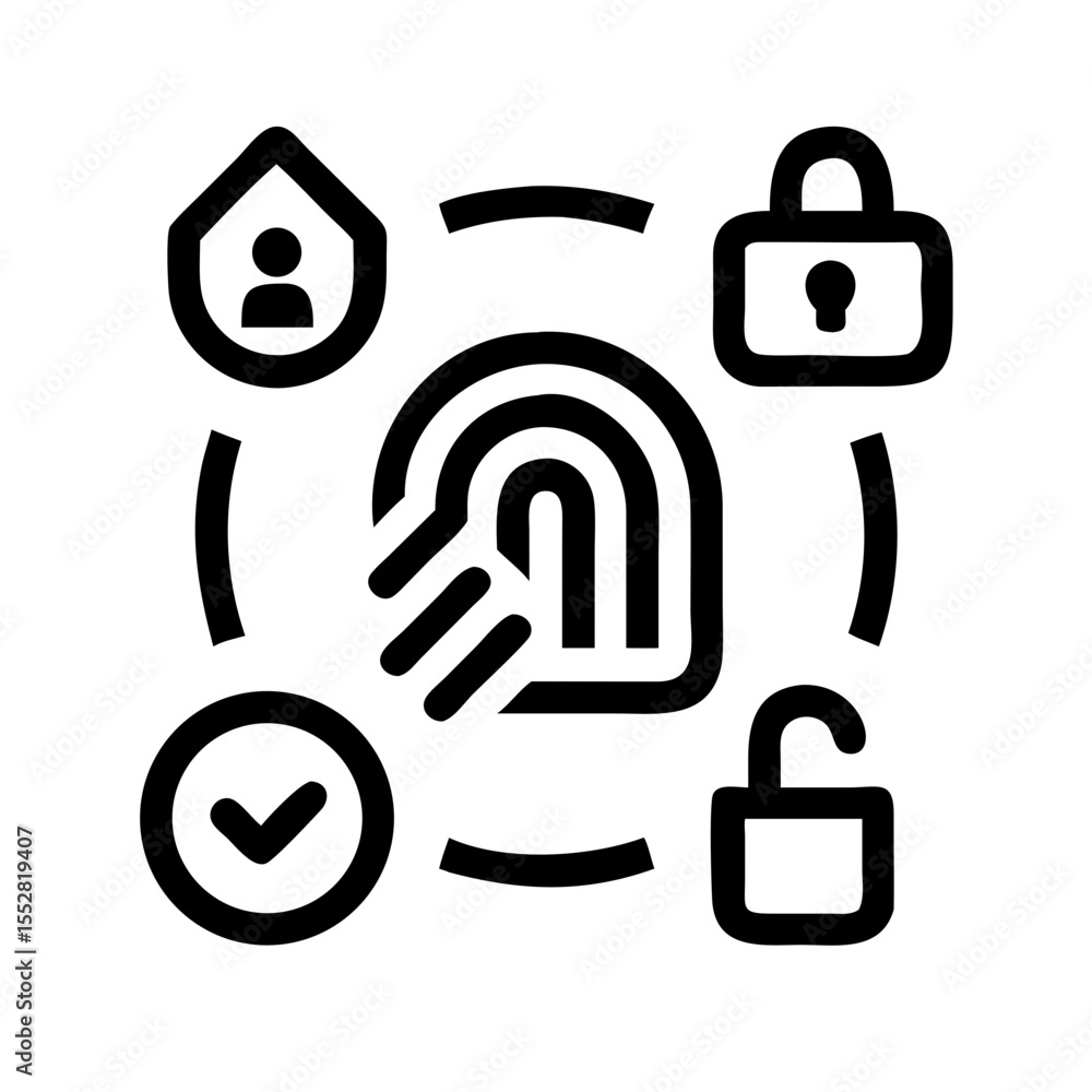 Poster fingerprint identification system with security access and authentication isolated on white backgrou