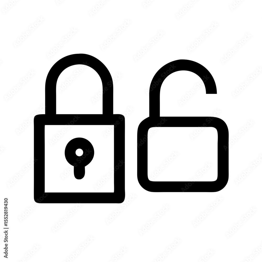 Aufkleber lock and unlock symbols representing security and privacy isolated on white background