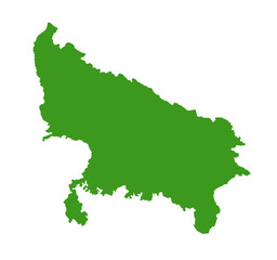 Detailed Green Color Map of Uttar Pradesh State in India