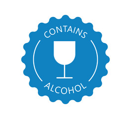 Alcohol contain icon for medication, cosmetic, food, candies. Wine glass icon. Product contains alcohol sign. Vector illustration on white background.