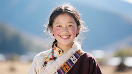 A smiling pretty young Tibetan girl