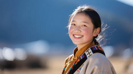 A smiling pretty young Tibetan girl