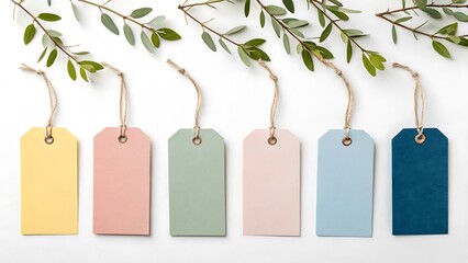 Pastel paper tags isolated on white background