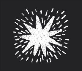 Crayon doodle firework symbol. Hand drawn firework pencil sketch. Chalk magic star sparkle. Crayon texture starburst. Vector illustration on white background.