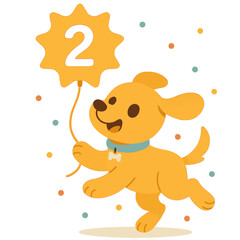 Obraz premium Cute Puppy Holding a Star Balloon with Number 2 – Birthday Illustration