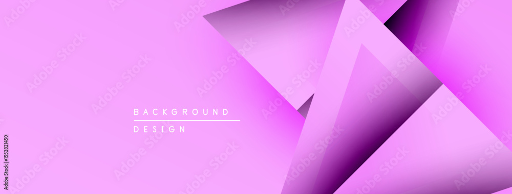 Poster Pink abstract background features layered geometric shapes. Modern design with gradient effects, simple text element present.