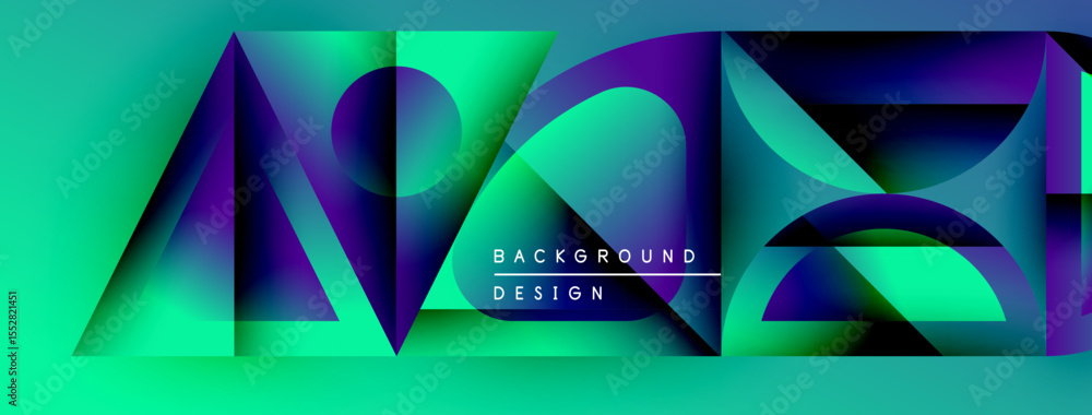 Poster abstract geometric shapes, vibrant colors, turquoise, purple, green. modern design elements create d