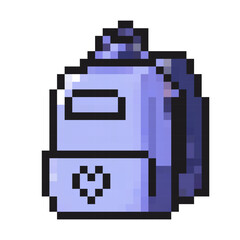 Backpack featuring a heart design in a pixel art style for digital design projects