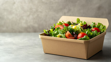 Fresh salad with vegetables in an eco-friendly box.