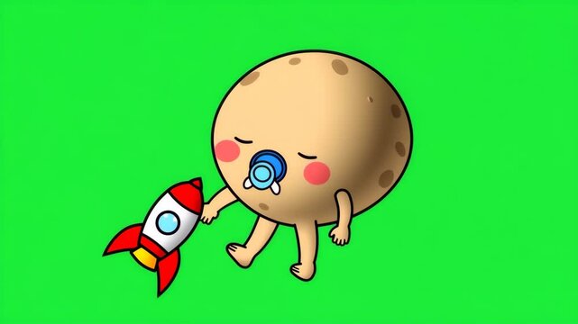 Sleepy Moon Baby Kicking Rocket Ship - Cute Cartoon Illustration