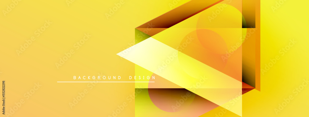 Poster Abstract geometric shapes overlap, creating dynamic yellow gradient background. Modern design elements suggest innovation, technology.