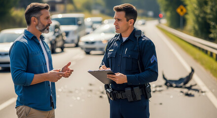 Police Officer Responds To Traffic Accident Scene