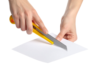 hand with measuring tape isolated on white