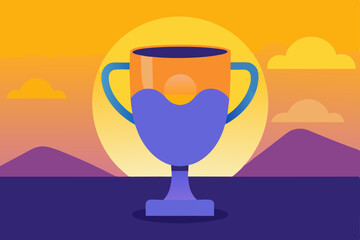 Celebrating Success Golden Hour Trophy Achievement Illustration