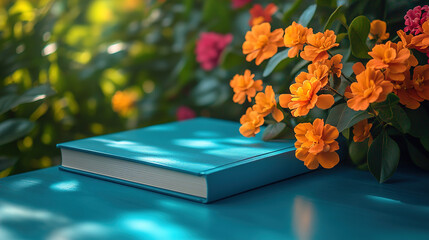 Enchanted Literary Escape: An Open Book Amidst Blooming Pink Flowers. A Whimsical Invitation to Stories, Knowledge, and Imagination, Blending Nature's Beauty with the Magic of Reading.

