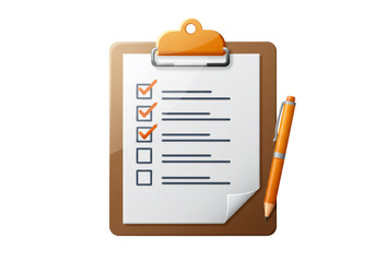 Checklist Clipboard with Checked Boxes and Orange Pen on Transparent Backdrop